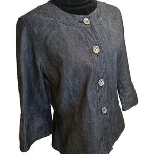 Sandro Sportwear Cropped Jacket Medium Denim Black 3/4 Sleeve Ruffle Cottagecore